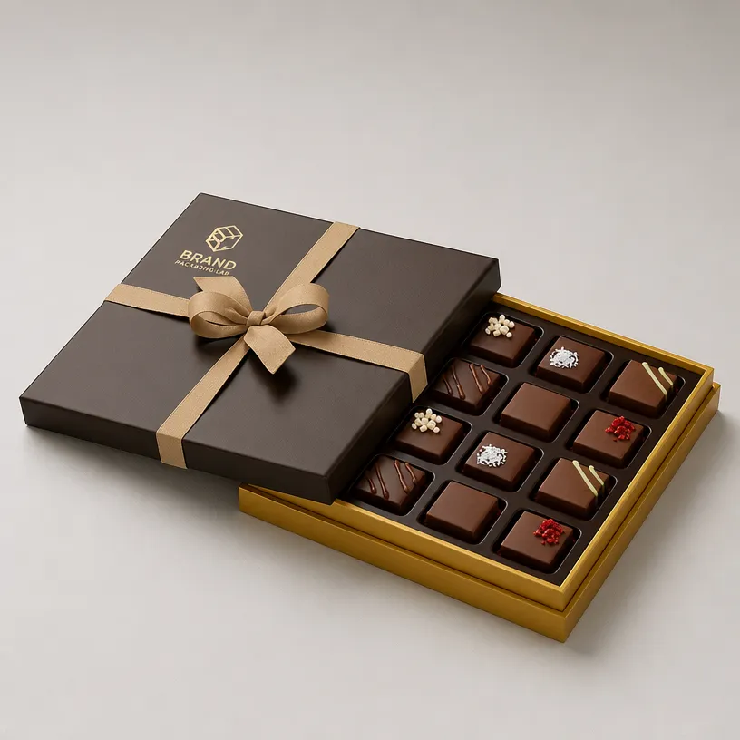 Chocolate Gift Box with Gold Dividers