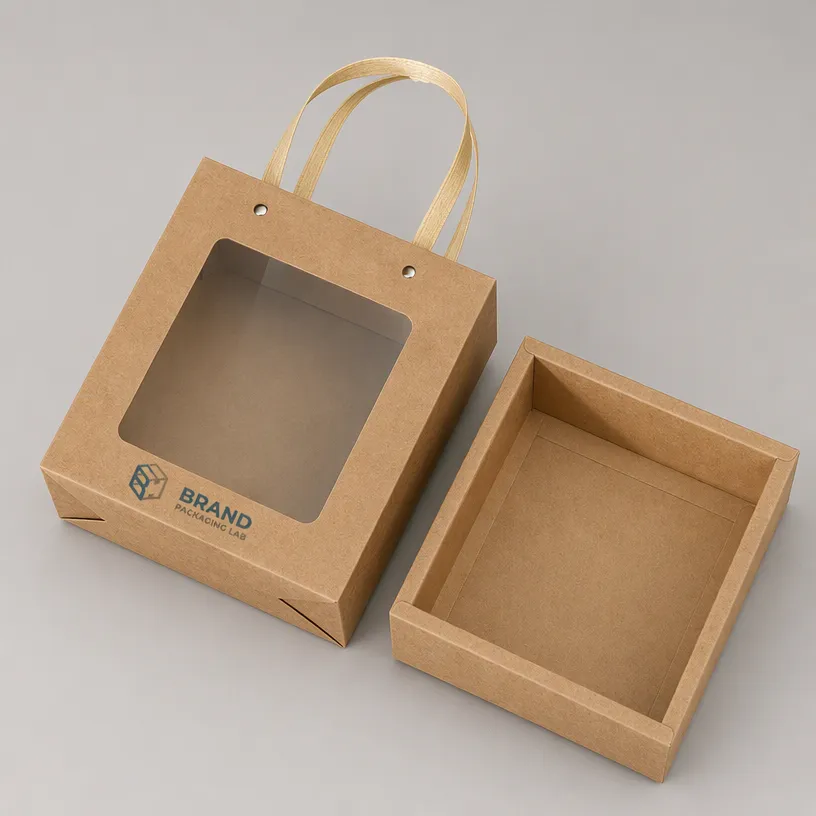 Custom Kraft Box with Clear Window & Ribbon Handle